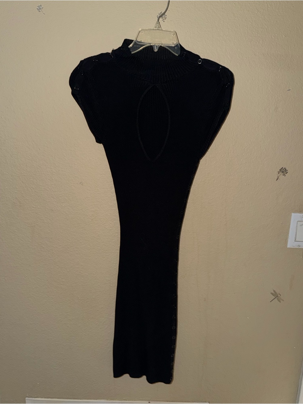 Marciano Black Knit Midi Dress with Front Keyhole